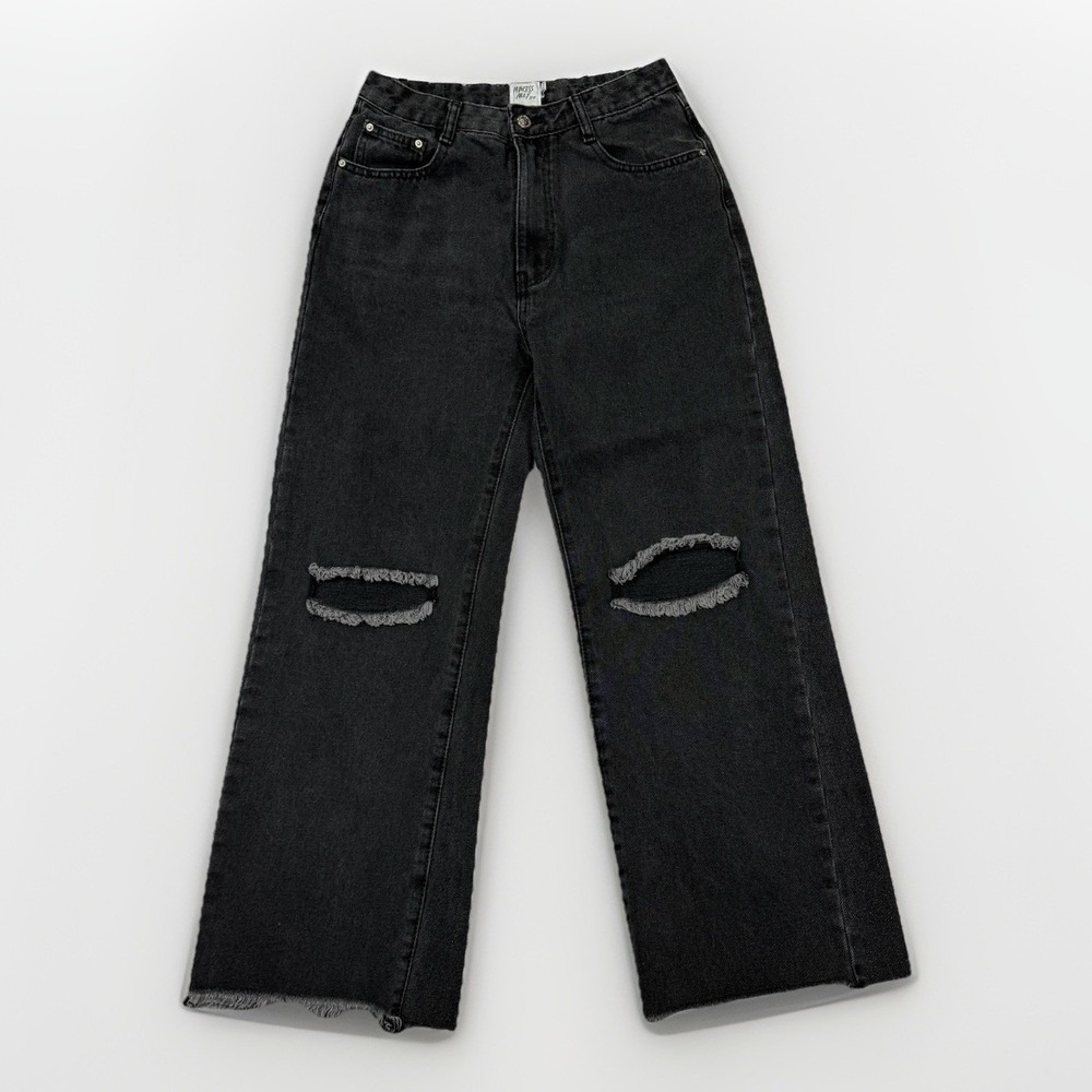 Princess‎ Polly High Rise Wide Leg Flare Destroyed Black Jeans WomenS US 6 UK10